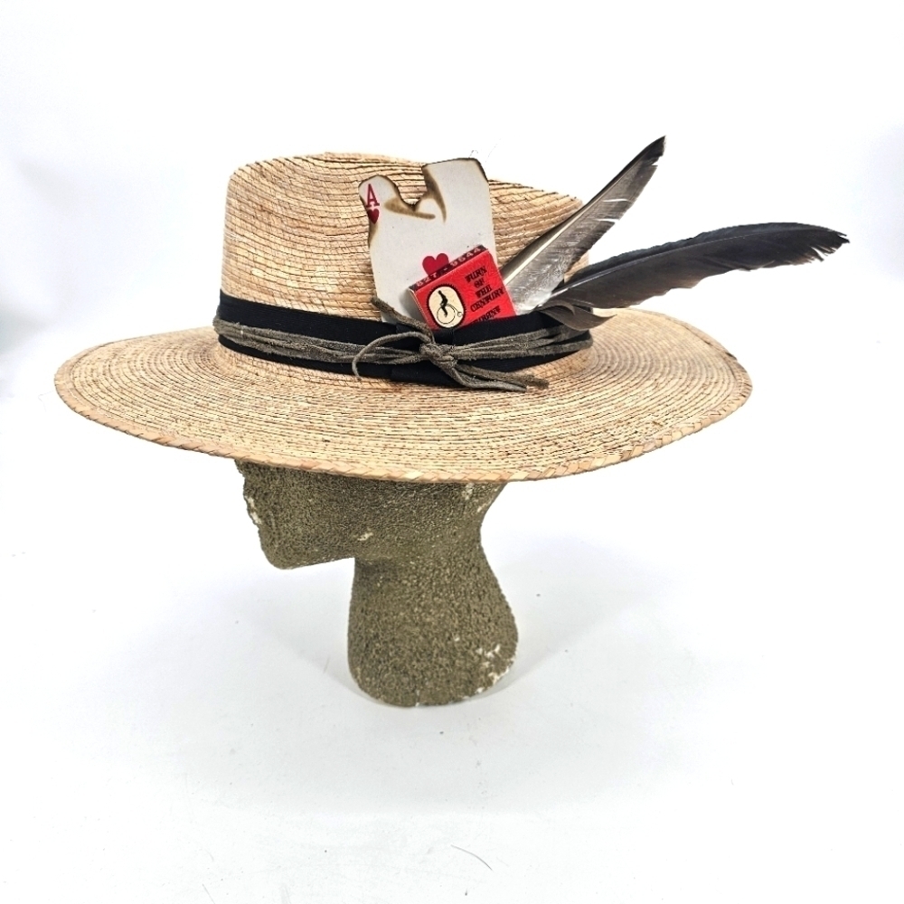 Custom straw feather festival ace of hearts hat new